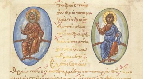 3 Dieu sur le Globe : haut moyen âge The Ancient of Days and Christ Pantokrator GospelBnF, Parisinus Graecus 64, fol. 158v. Constantinople, eleventh century