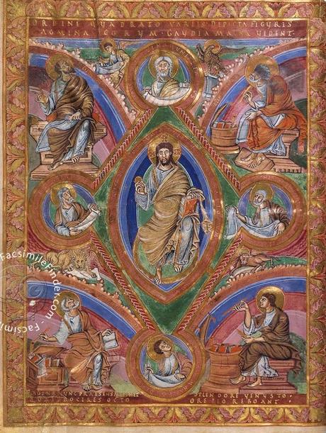 3 Dieu sur le Globe : haut moyen âge codex-aureus-de-saint-emmeran 870 ca Christ en majestel Munich, Bayerische Staatsbibliothek