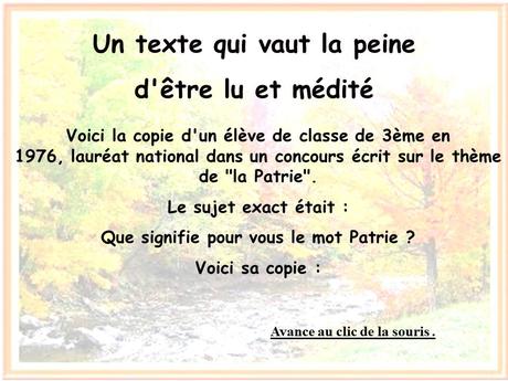 France "Ma Patrie&quot; lettre d'un élève 3ème