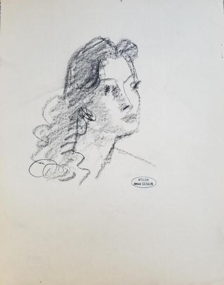 André Derain, Visage de femme, crayon lithographique sur papier fin, 26x21cm