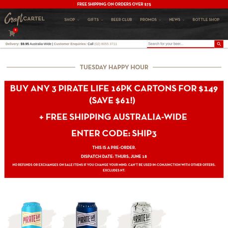 News bière – 3X Pirate Life Brewing Cartons 149 $ expédiés (économisez 61 $) @ Craft Cartel Liquor
 – Houblon