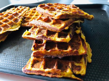 Gaufres salées, courgette au cumin et filet mignon séché