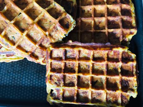 Gaufres salées, courgette au cumin et filet mignon séché