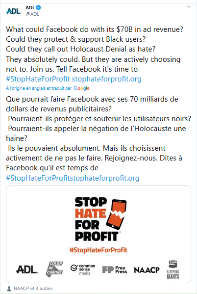 Aux USA,  une campagne contre Facebook pour lutter contre le #racisme…   Et en France ? #StopHateForProfit