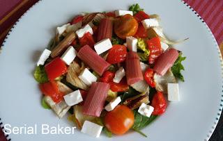 Salade rhubarbe, poivron, fenouil et feta