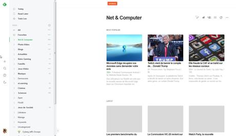 Feedly, successeur de Google Read. L'information récente laisse parfois peu de visibilité aux sites qui proposent des contenus moins régulièrement.