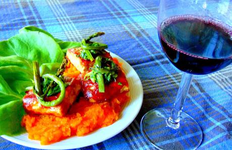 Tempeh et asperges sur patates douces pour l'apéro