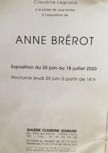 Galerie Claudine Legrand-  exposition Anne Brérot jusqu’au 18 Juillet 2020
