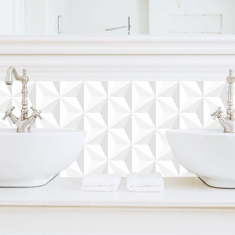 papier peint adhésif origami blanc effet 3D déco salle de bain