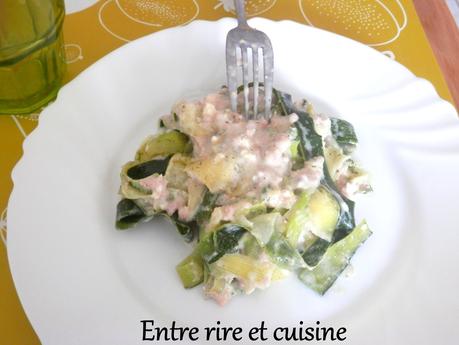 Tagliatelles de courgettes au thon en crème au basilic