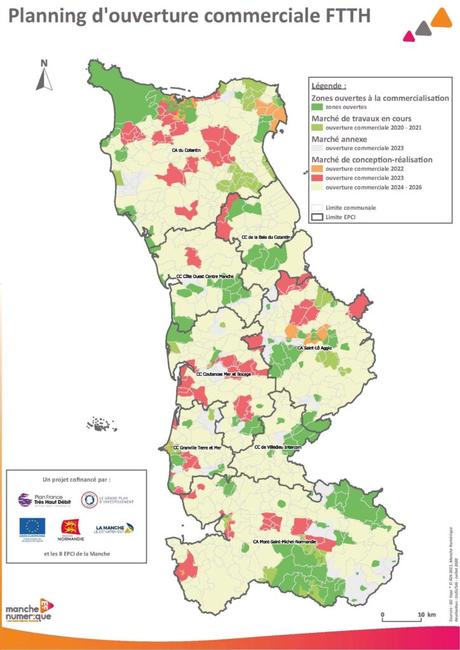 Déploiement dans la Manche : un nouveau marché attribué à Altitude Infrastructure Construction Carte du déploiement dans la Manche