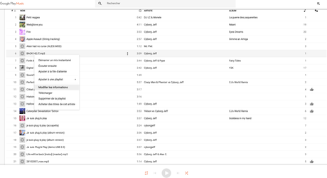 Avec Google Play Music, je pouvais modifier les informations des morceaux de ma collection personnelle