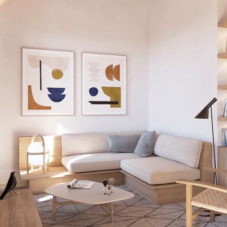 Déco, design et fonctionnalité dans un appartement pour senior appartement pour senior à Barcelone Espagne canapé angle bois design