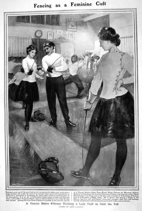 1908 UK October 17 The Graphic Fencing as a Feminine Cult - A Famous Maitre d'Armes Teaching a Lady Pupil to Hold the Foil
