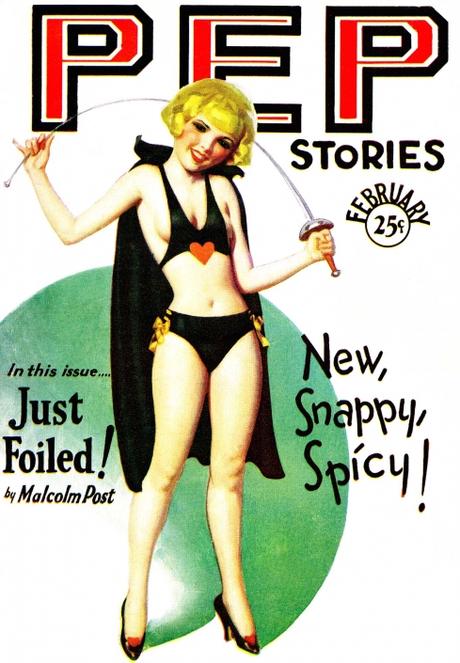 1930 unknown-cover-ps-1930-blonde-girl-in-black-with-cape-and-sword