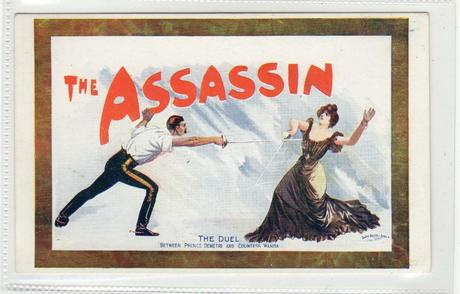 postcard-the-assassin-Duel scene between Prince Demetri and Countess Wanda 1904 affiche de david allen