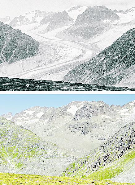 Le recul des glaces dans les Alpes, photographies par Hilaire Dumoulin