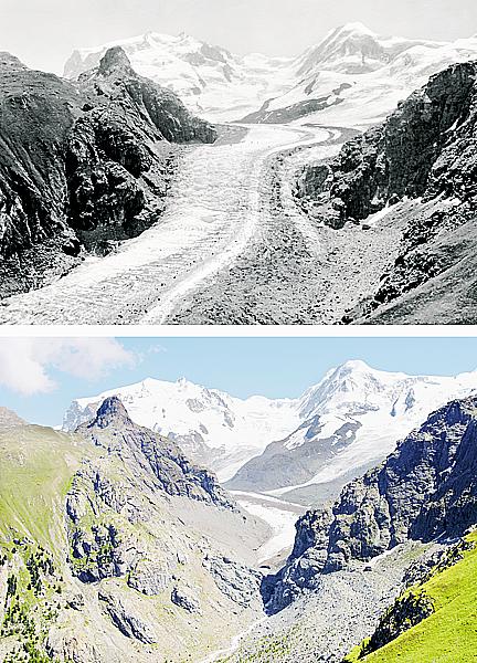 Le recul des glaces dans les Alpes, photographies par Hilaire Dumoulin
