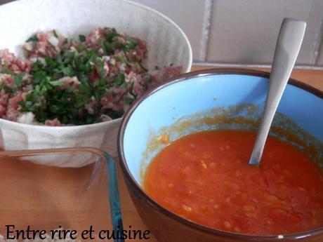 Tomates farcies à la chipolata et au riz à ma façon