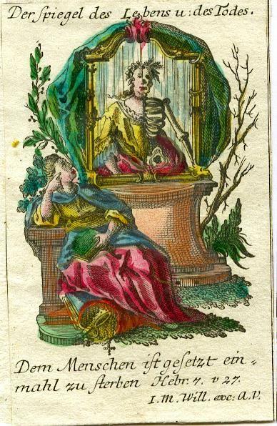 Johan Martin Will 1753-1800 Augsbourg Image pieuse Le miroir de la vie et de la mort