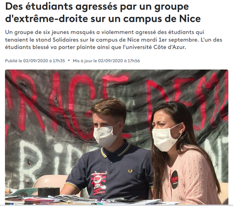agression fasciste au campus de Nice #solidaires