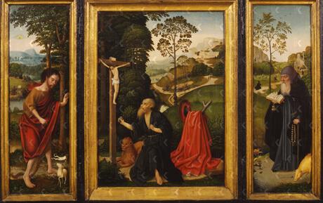 Triptyque avec St Jean Baptiste St Jerome et St Antoine ap 1496 Suermondt-Ludwig-Museum, Aachen