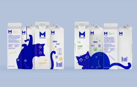 [PACKAGING] : Un chat bleu s’invite sur des briques de lait