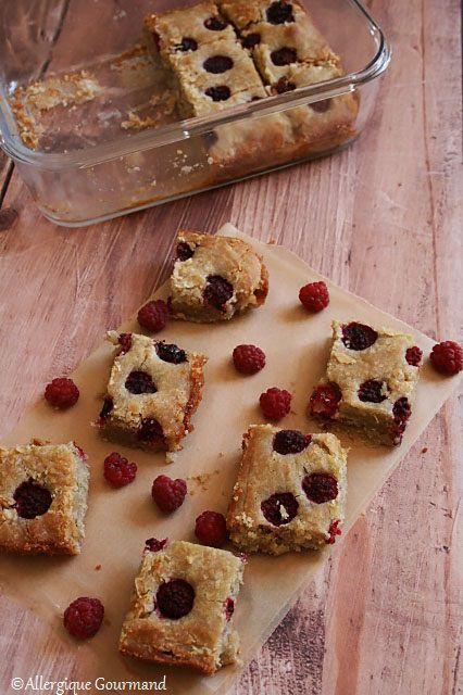 Blondie aux framboises et chocolat blanc { sans gluten, sans lait, sans oeufs }