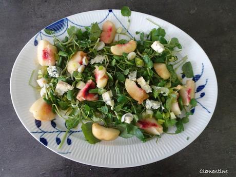 Salade de cresson aux pêches et fromage bleu de Lorraine Pascale