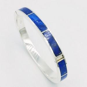 bracelet jonc personnalisé en argent et pierre de lapis lazuli pour homme