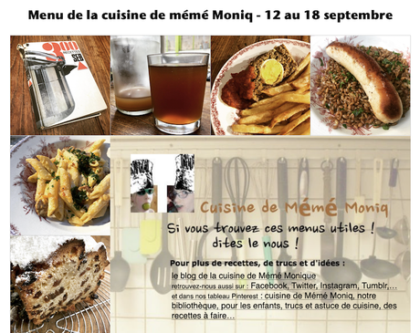 menus de la cuisine de mémé Moniq du 12 au 18 septembre