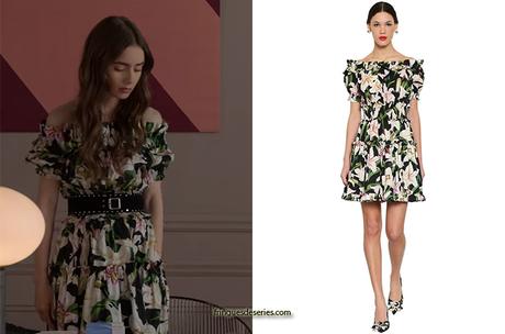 EMILY IN PARIS : Emily’s floral Off Shoulder Cotton Poplin Dress