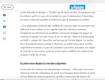 Un article du Parisien cite Maître Yann Gré, à propos d'un litige relatif à un rachat de créance.