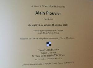 Galerie Grand Monde Alain Plouvier  15 au 31 Octobre 2020