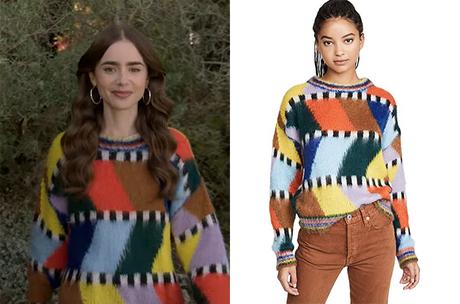 EMILY IN PARIS : Emily’s sweater with a colorblock patchwork