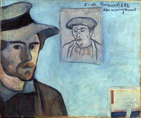 Emile_Bernard_1888_-_Self-portrait_with_Gauguin_portrait_for_Vincent Van Gogh Museum