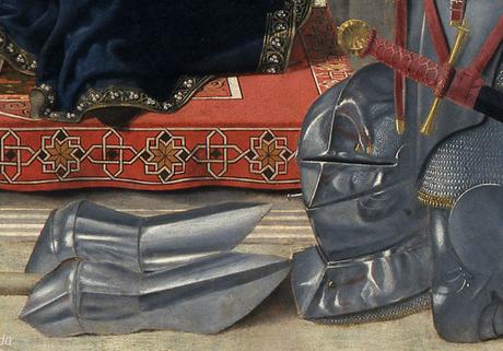 Piero della Francesa 1472 Retable de Brera (conversation sacree avec Federico da Montefeltro) Brera detail heaume