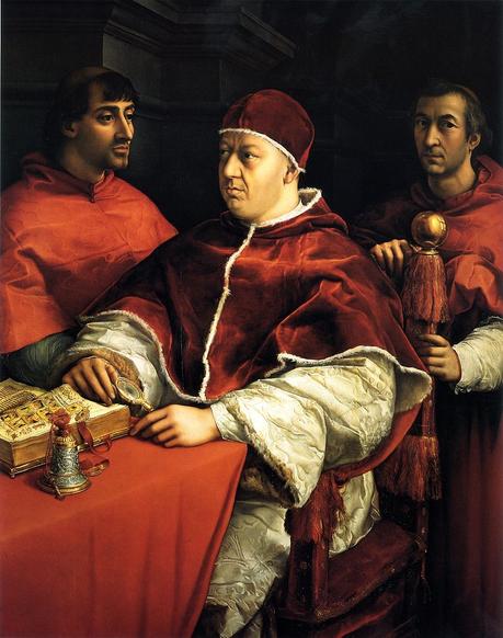 Raphael 1518 Portrait de Leon X with Cardinals Giulio de' Medici and Luigi de Rossi Offices