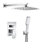 Meilleure douche encastrable – Comparatif 2020 OLEAH Mitigeur de douche encastré salle de bain Carré Robinet manuel simple niveau de contrôle en laiton massif et Encastrement douche de tête luxe Ultra Slim pluie Pommeau Douche,Finition Chrome