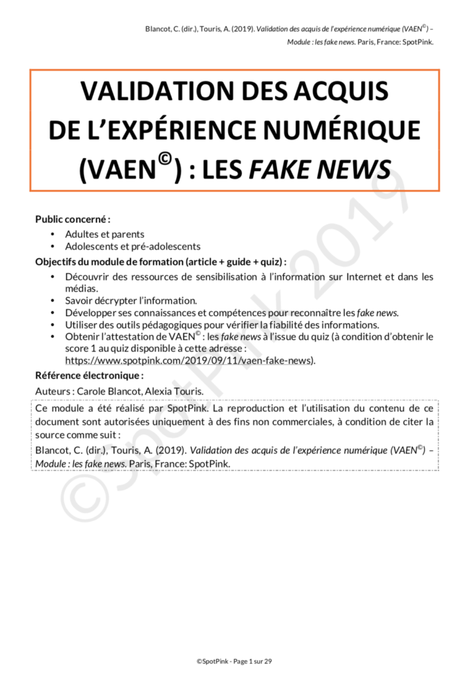 Validez les Acquis de votre Expérience Numérique (VAEN©) : les “fake news” (infox) !