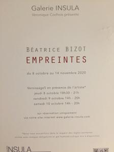 Galerie INSULA- exposition Béatrice Bizot  » empreintes » 8 Octobre au 14 Novembre 2020