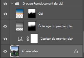 Le groupe de calque Remplacement du ciel de photoshop