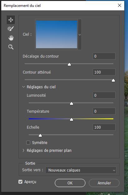 Les options du remplacement du ciel dans Photoshop