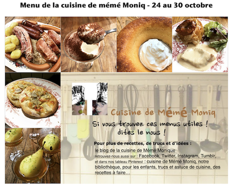 menus de la cuisine de mémé Moniq du 24 au 30 octobre