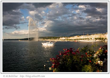 Le spectacle du jet d'eau durant les pré-fêtes de Genève