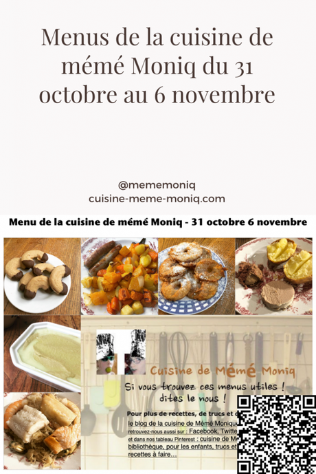 menus de la cuisine de mémé Moniq du 31 octobre au 6 novembre