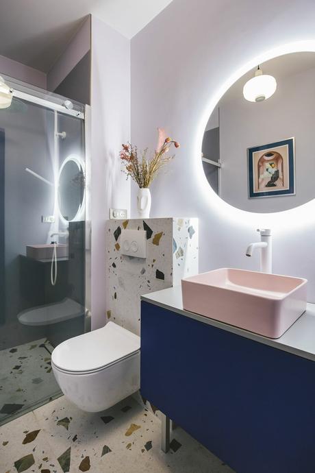 salle de bain wc terrazzo rose bleu klein design - blog déco - clem around the corner