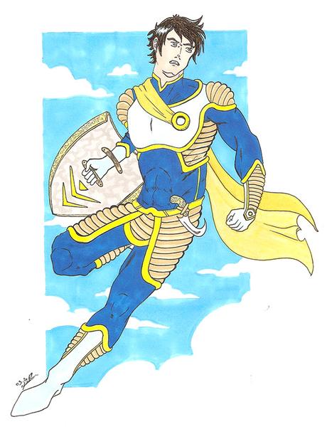 Dessin d'un super héros au bouclier Dessin d'un super héros au bouclier