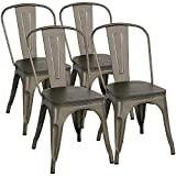 Meilleure chaise de jardin – Comparatif %currentmonth% %currentyear% Yaheetech Lot de 4 Chaises Salle à Manger Industriel Empilable Tabouret Cuisine Jardin Balcon Métallique Marron en Fer/Métal Bois 45 cm de Hauteur Capacité de 150 kg Exterieur Interieur