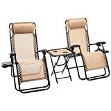 Meilleure chaise de jardin – Comparatif %currentmonth% %currentyear% AmazonBasics Lot de 2 fauteuils relax pliants avec table d’appoint, Marron clair